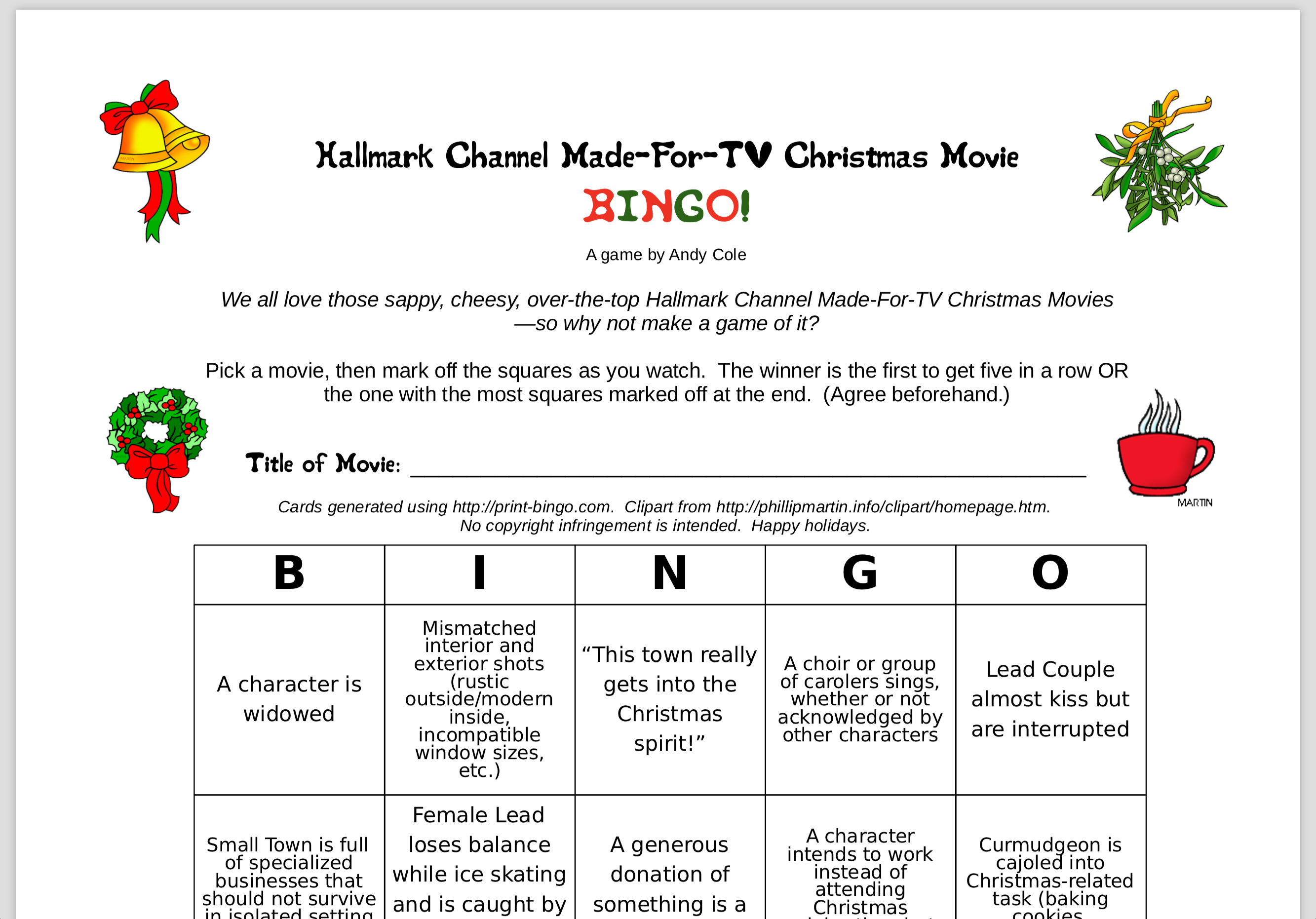 Sample bingo card